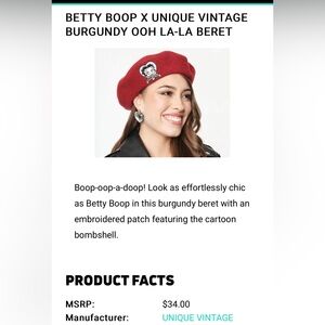 Unique Vintage Betty Boop Beret.